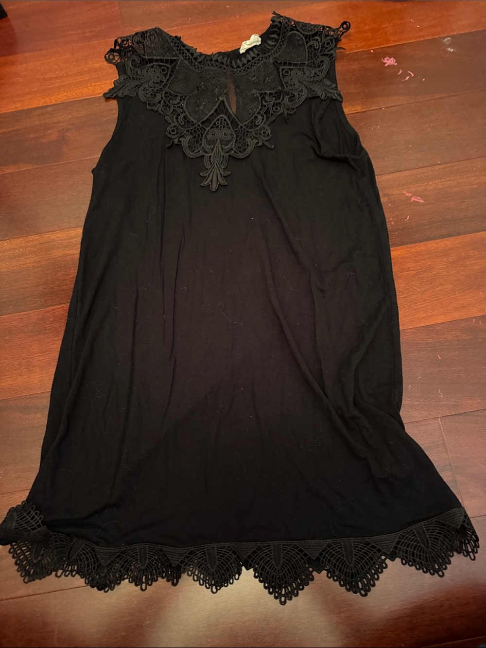 Lovely Melody Black Lace-Trim Sleeveless Tunic